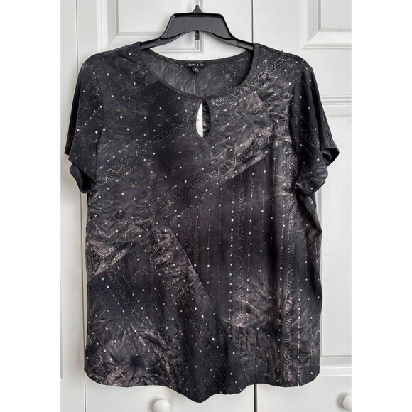 SAMI & JO WOMEN'S TOPS SIZE X-LARGE CHARCOL SEQUIN WHIMSICAL SHORT SLEEVE TUNIC - Picture 1 of 6